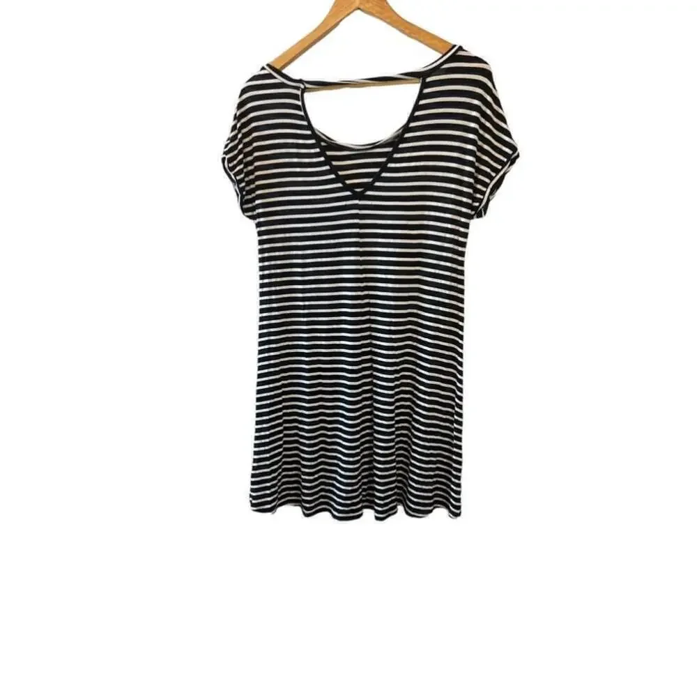 AMERICAN EAGLE Black & White Stripe Scoop Neck Short Sleeve Lightweight Dress XS - Picture 4 of 9